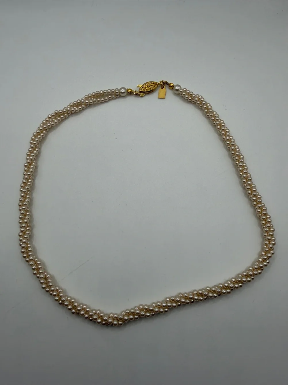 Vintage KR Signed Multi Strand Faux Pearl Necklace Gold Tone